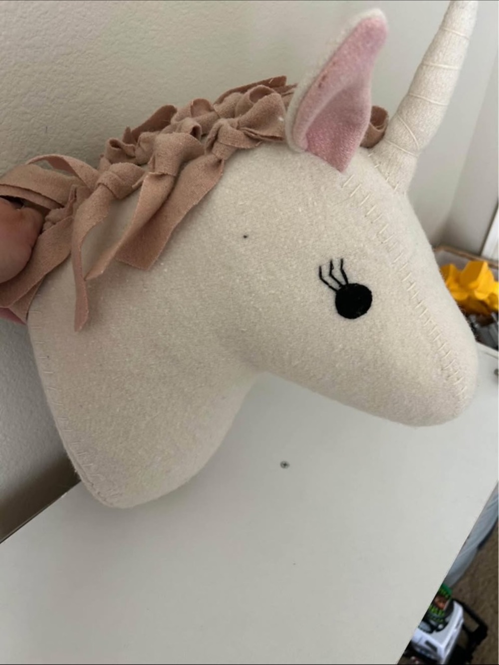 Plush Unicorn Wall Mount - Cream and Pink Kids Accessory